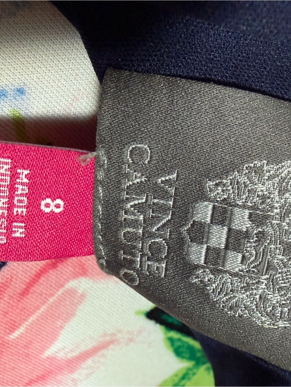 Vince Camuto (8) Floral Fit & Flare Dress in Navy with Pink & Blue (pockets!) - Picture 6 of 11